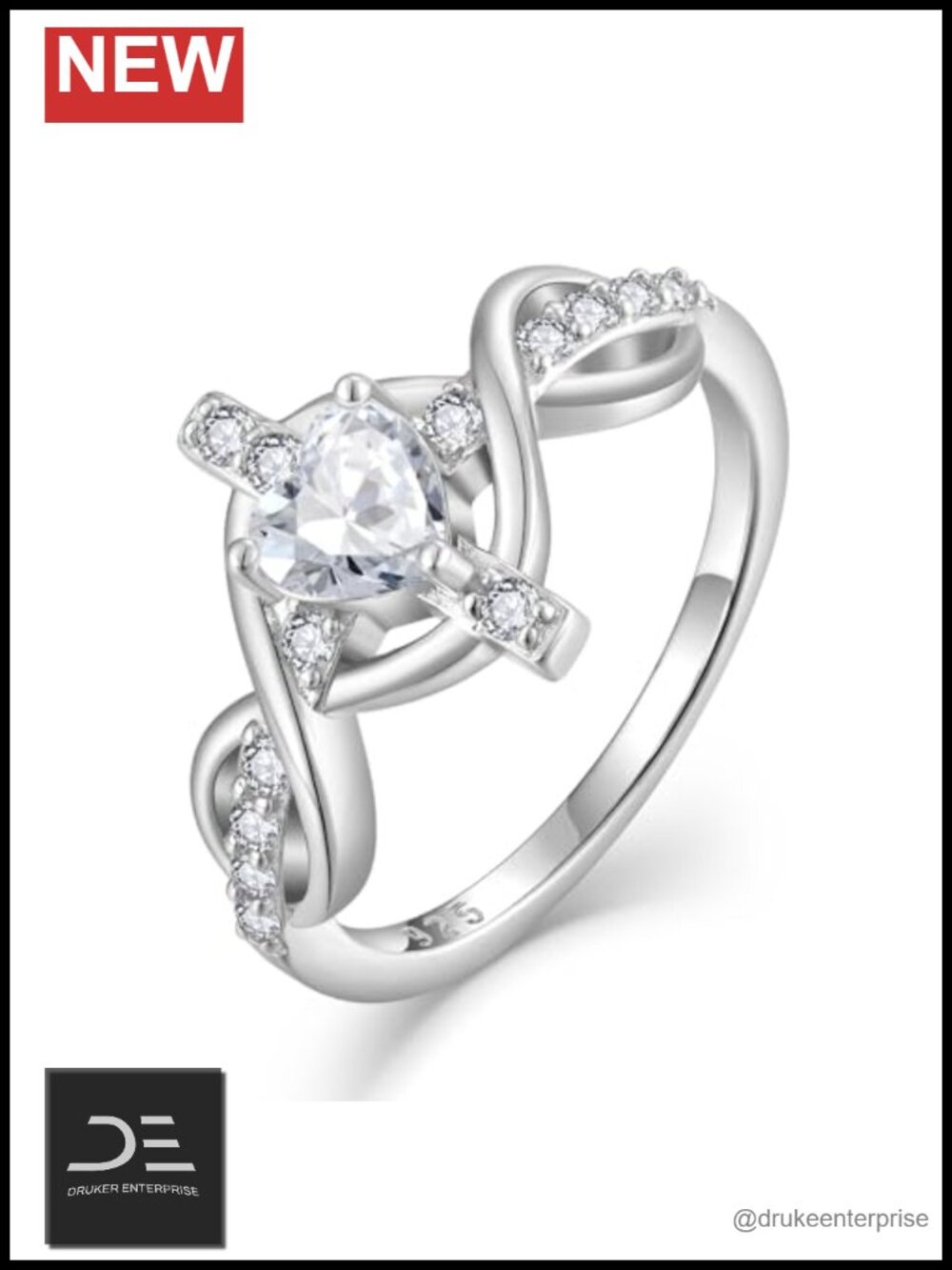 925 Sterling Silver Infinity Heart Cross Ring 18k White Gold Plated Cubic